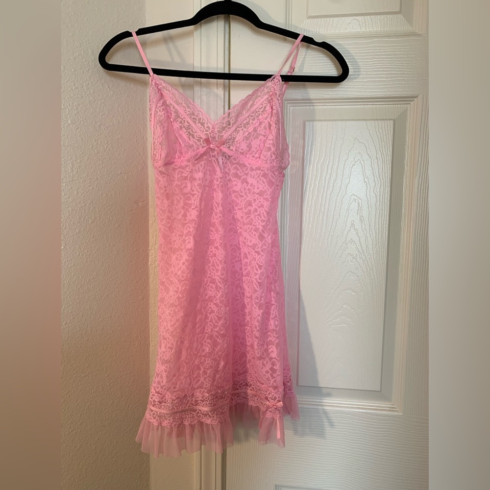 Victoria's Secret Pink Lace Chemise with Scalloped Hem